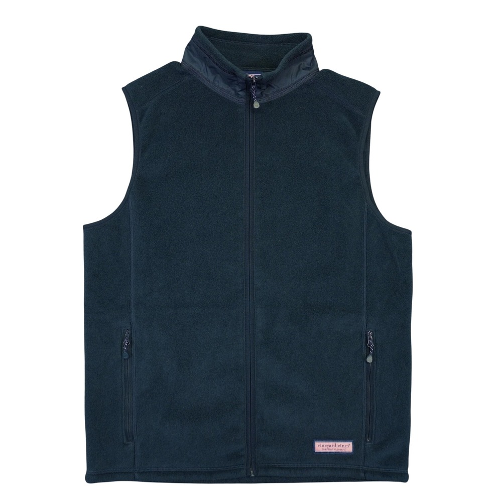 Vineyard Vines Fleece Vest Mens S Navy Blue Full Zip Preppy Whale Logo 60F8131